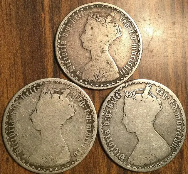 1853 1855 1858 Lot Of 3 Uk Gb Great Britain Silver Florin Two Shillings Coins