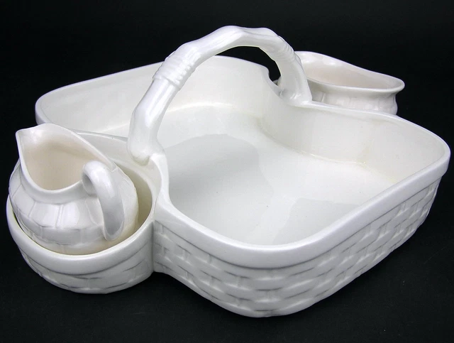 Tiffany & Co Italian Majolica Basketweave Strawberry Basket Server Sugar Creamer