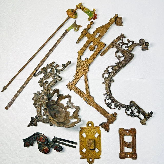 Antique Cast Iron Wall Mount Swing Arm Lamp Holders Bracket Curtain Hardware Lot