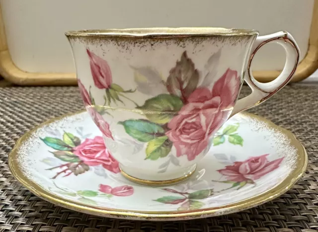 Vintage Royal Stafford Bone China "Berkley Rose" Tea Cup & Saucer England