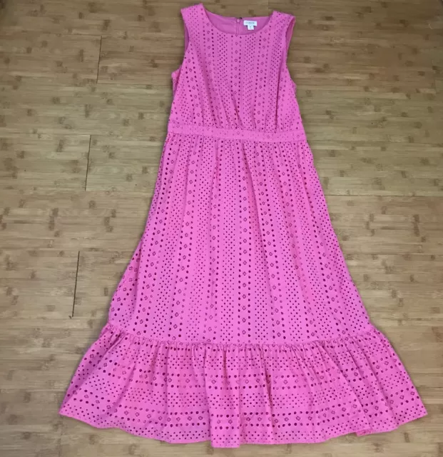 J. Crew Eyelet Embroidered Tiered Midi Dress Women Size 6 Pink Sleeveless