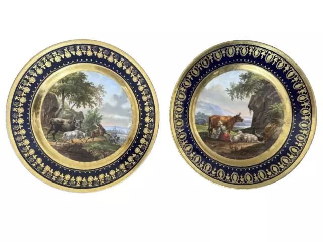 Pair of antique Darte Brothers pictorial porcelain plates