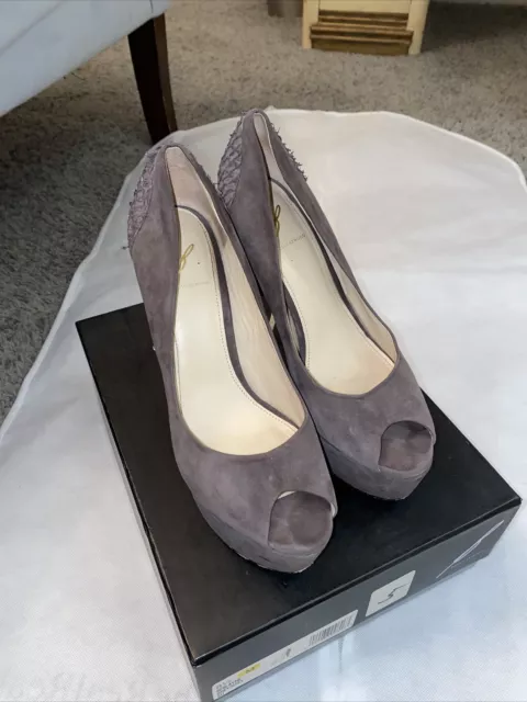 B BRIAN ATWOOD grey Suede Peep Toe Pump Size 8.5