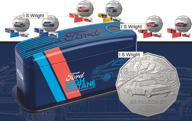 Australia 2018 50c Set of 7 FORD Performance Cars High Octane Tin inc plain 50c