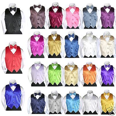 2pc Set Satin Vest Bow Tie Baby Toddler Kids Teen Formal Boy Suits 23 Color 8-28