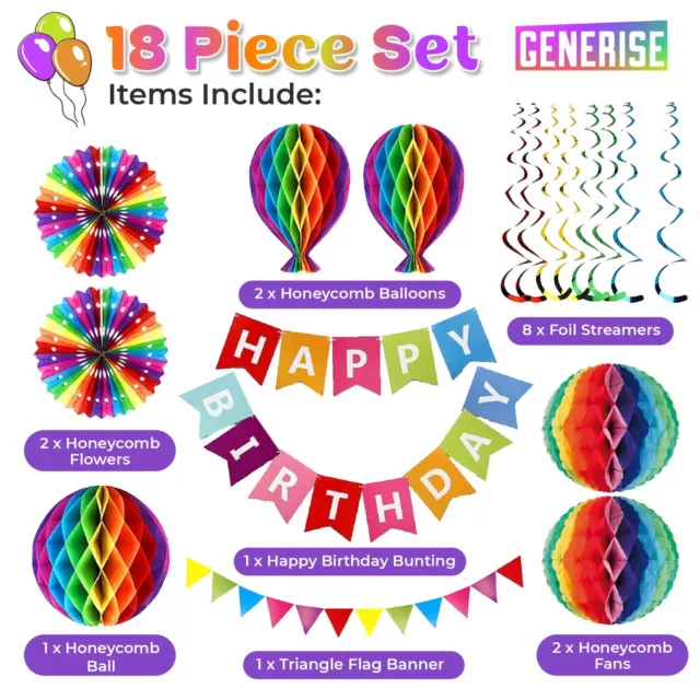 Birthday Party Decorations Happy Birthday Banner Set Rainbow Paper Honeycomb