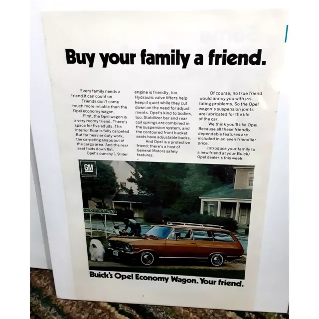 1972 Buick Opel Station Wagon Print Ad vintage 70s family with dog