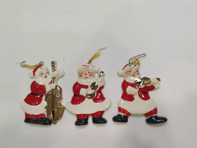 3 Vintage Santa Clause CHRISTMAS Ceramic ORNAMENTS Yona Original Musical