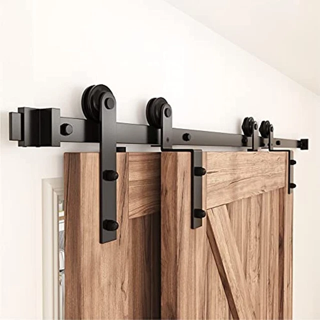 9 FT Bypass Sliding Barn Door Hardware Kit Single Track Double Wooden Doors Use
