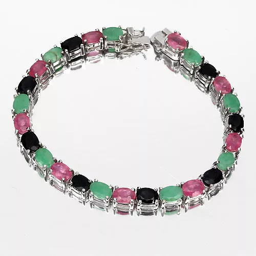 Bracelet Saphir Rubis Emeraude_925 Sterling Ruby Sapphire Emerald Bracelet