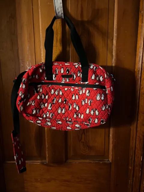 Vera Bradley PLAYFUL PENGUINS RED MEDIUM TRAVELER Overnight Bag Winter Holiday