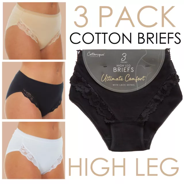 Ladies 10 Pack Lace High Leg Briefs Cotton Underwear Size 12 14 16