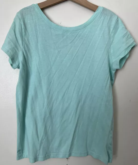 Lilly Pulitzer Girls XL 12 14 Aqua Blue Tie Back T-Shirt Cut Out Cotton Top Tee