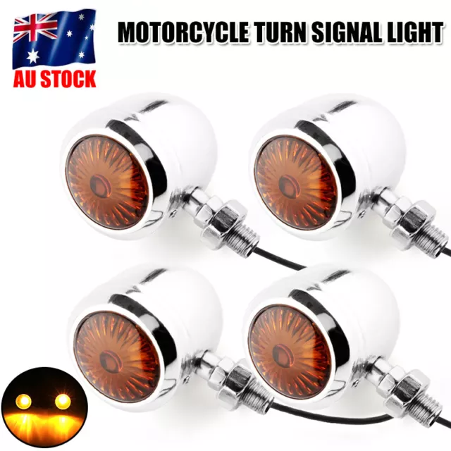 4X Chrome Motorcycle Bullet Turn Signal Amber Indicators Universal Blinker Lamps