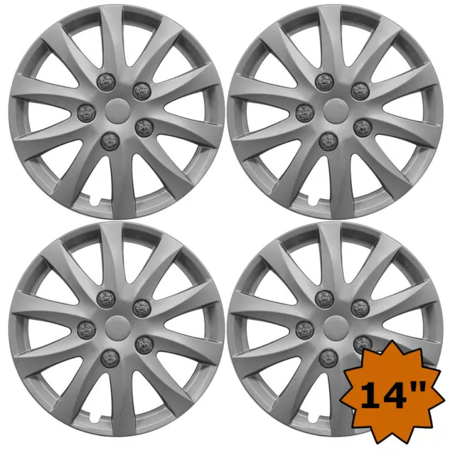Silver Alloy Sport Look Set 4 X 14 Inch Wheel Cover Trim Hub Cap 14"