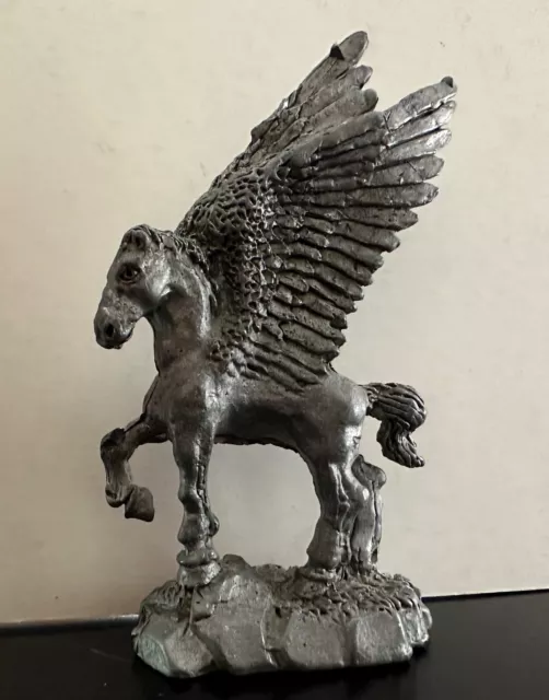 Vintage Heavy Pewter 4" Pegasus Statue Winged Horse Great Detail