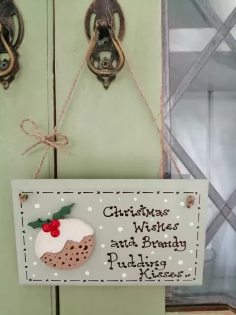 * Handmade Brandy Pudding  Kisses Christmas Plaque Gift Present Shabby Chic *