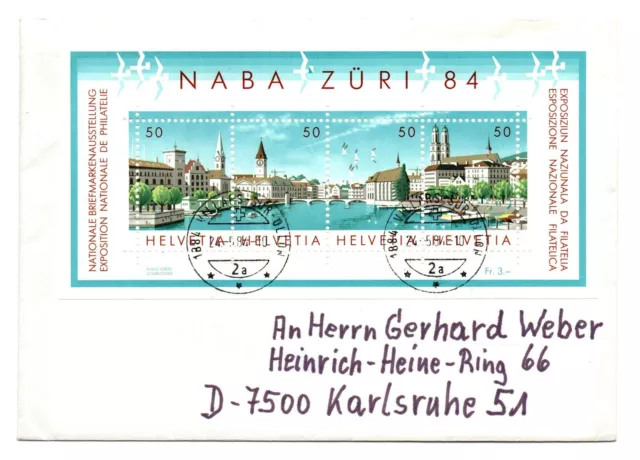 SWITZERLAND 1984 Cover with NABA ZURI Miniature Sheet