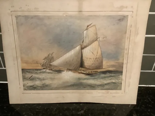 Original 19th Century water Colour of two Sailing Boats. C 1883.