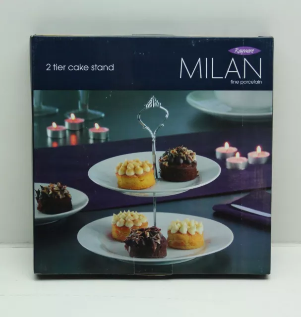 New Rayware Milan 2 Tier Porcelain Cake Stand Food Party Table Top Display White