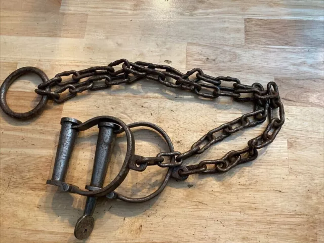 Antique Leg Iron Shackles Rustic Jailer Prison Guard Cast Iron Metal Handcuffs