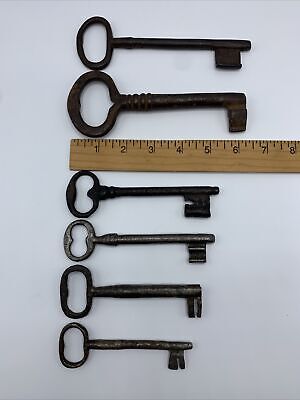 Lot Of 6 Large Skeleton Keys Wrought/Cast Iron Antique Keys