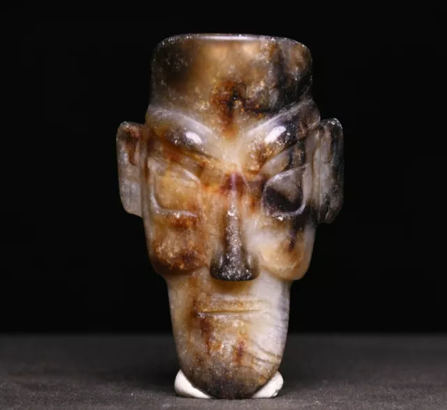 6CM Natürliche Hetian Jade Sanxingdui Person Menschen Kopf Amulett Anhänger