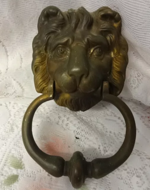 Antique Victorian Lion Head Lionhead Door Knocker Knobs Handles Bronze Brass 2