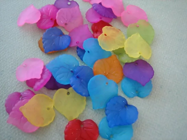 20PCS Mixed Color Frosted Acrylic Leaf Beads Diy Leaves Jewelry Findings