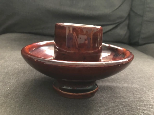Vintage PORCELAIN POTTERY STONEWARE Brown Insulator large internal threaded
