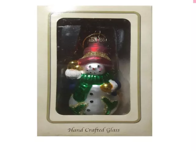NEW Vintage Designers Studio Hand Crafted Blown Glass 4” Snowman Xmas Ornament