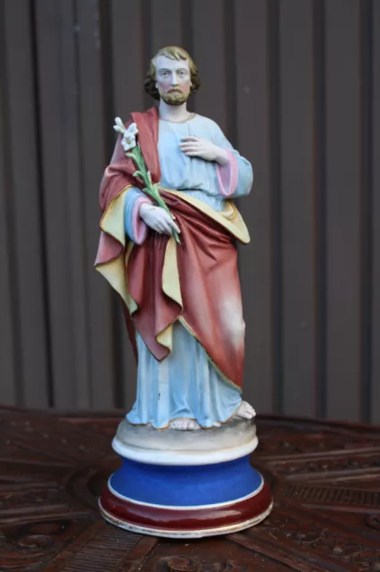 Antique french vieux paris porcelain saint joseph large statue figurine rare