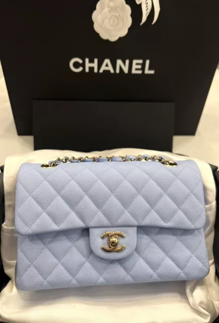 New 23P CHANEL 2023 Wallet on Chain Caviar Leather Periwinkle Blue Bag Gold  CC