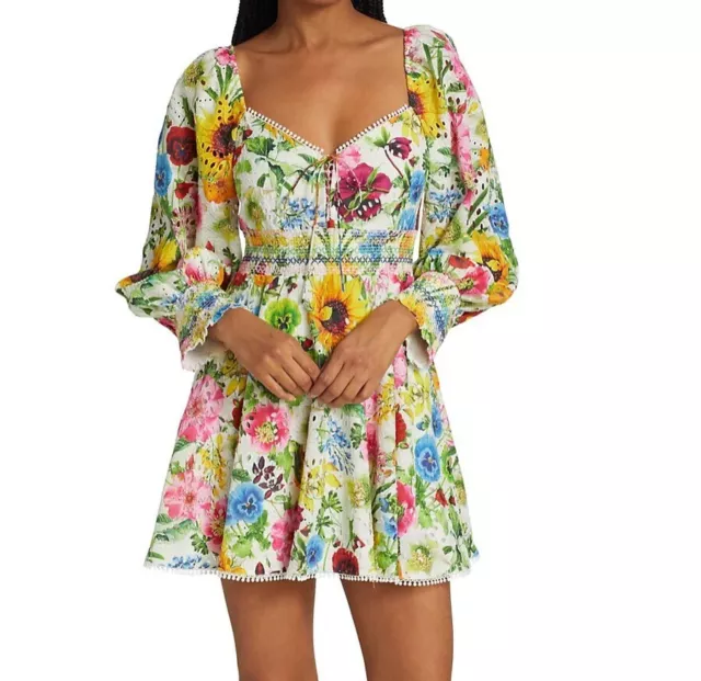 Alice + Olivia Crawford Floral Mini Dress in Sunday Stroll Multi SIZE 6