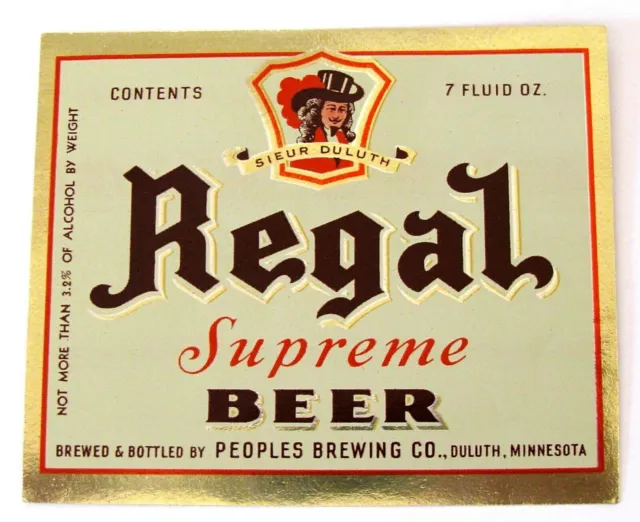Peoples Brewing  Co REGAL SUPREME BEER - foil beer label MN 7oz Max 3.2% ABW