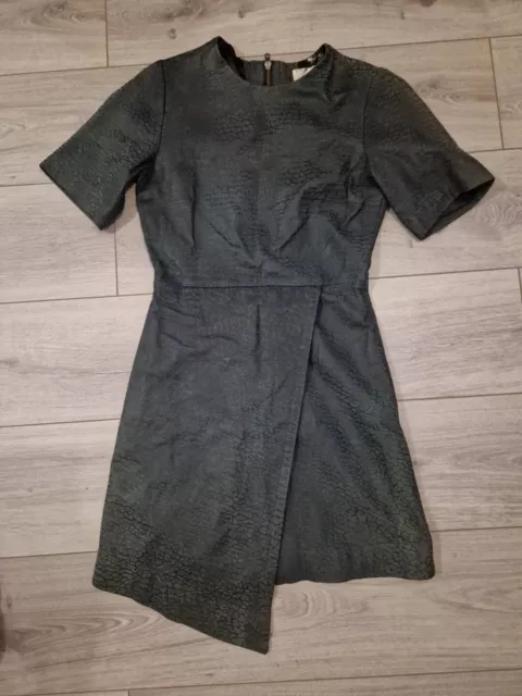 Topshop Dark Grey Scales Effect Genuine Real Leather Dress Size 8