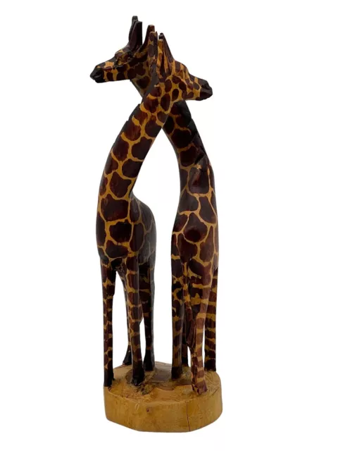 Hand Carved Giraffes Entwined Safari Africa Kenya 12" One Piece Wood 98 Krebs