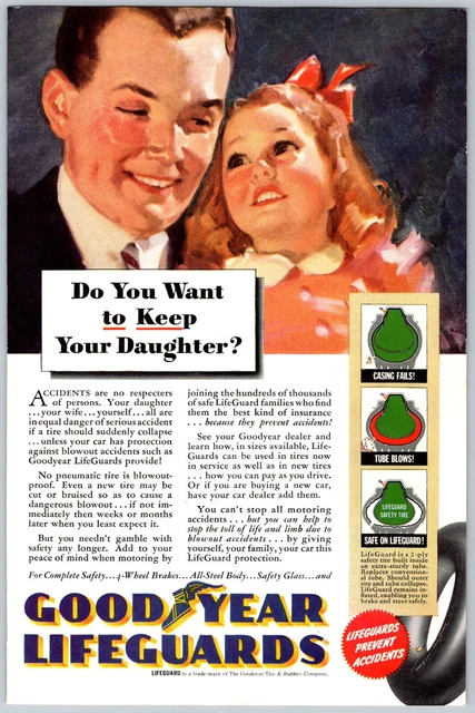 Vintage Print Ad Goodyear Tires Lifeguards Father and Daughter 1940