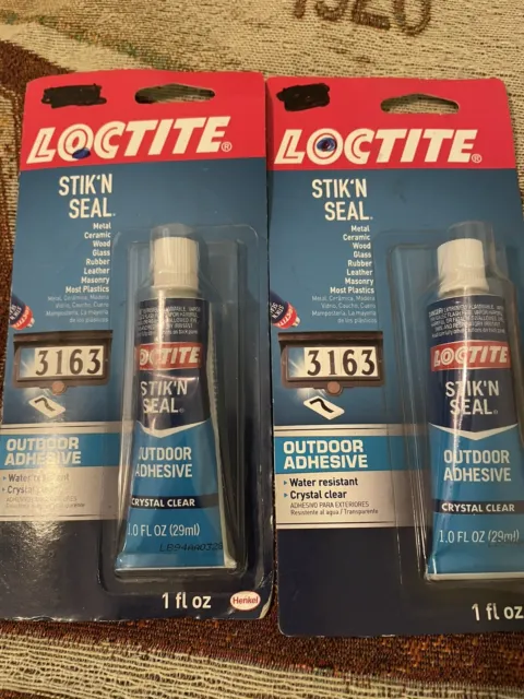 Lot of 2 LOCTITE Stik ‘n Seal Outdoor Adhesive Glue Crystal Clear NEW