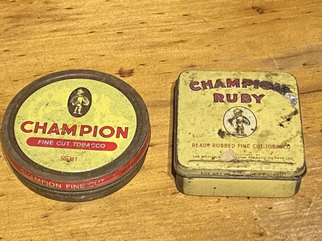 2  x Collectible CHAMPION AUSTRALIAN TOBACCO TINS - Tobacciana