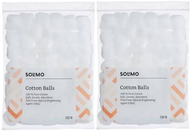 2 X Solimo Cotton Balls - 100% Pure Cotton, Soft - 100 Units - White