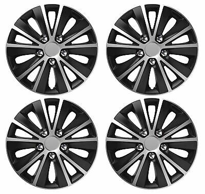 4 X 15" Black & Grey Stripe Multi-Spoke Wheel Trims Hub Caps Covers Protectors