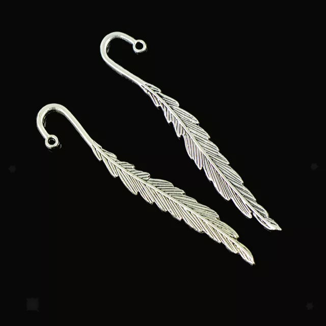 30pcs Tibetan Silver Beading Feather Bookmarks With Loop DIY Making