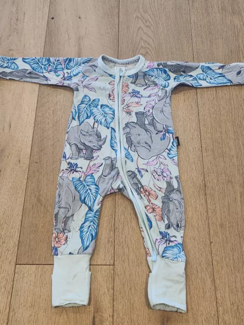 Bonds Size 00 Wondersuit Rhino Rhinoseros Print 3-6 Months Blue Zippy Zip Pyjama