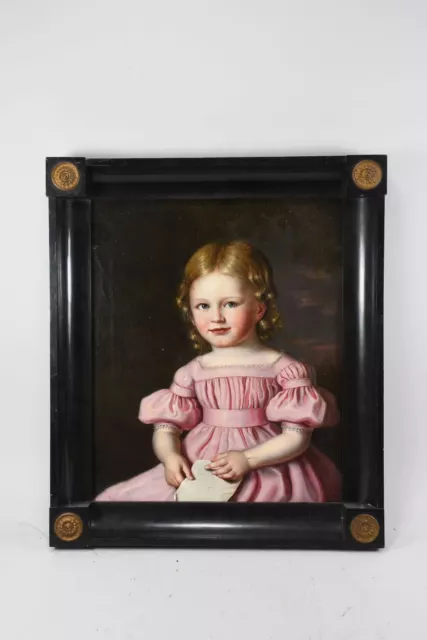 J30T51- Gemälde, Porträt Kleinkind Mädchen in rosa Kleid, Anf. 19.Jh.