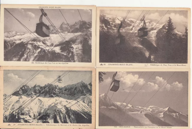 Lot de 4 cartes postales anciennes CHAMONIX-MONT-BLANC HAUTE-SAVOIE téléférique