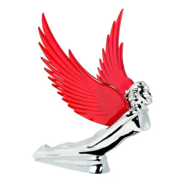 Lighted Hood Ornament Flying Goddess Windrider Red Wings Chrome GG#48109