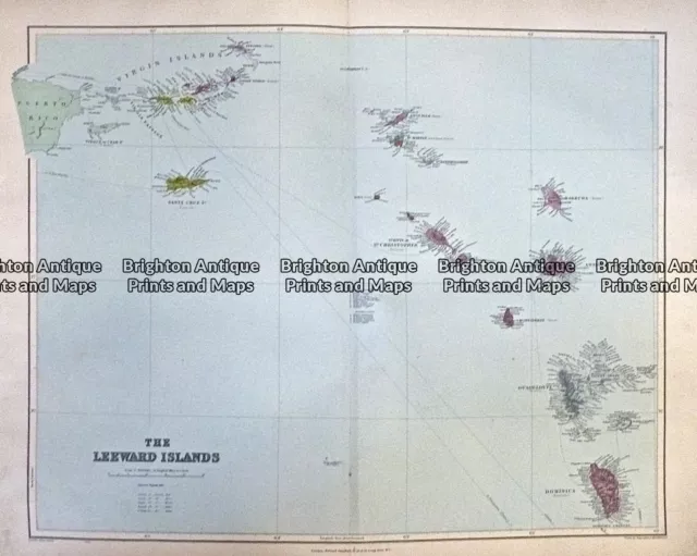 Antique map - Leeward Islands West Indies by Stanford c.1887 Ref# 232-714