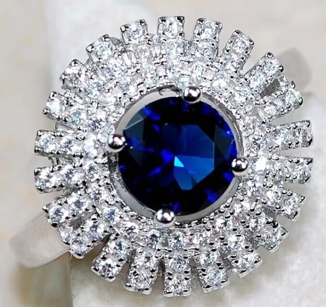 2CT Blue Sapphire & Topaz 925 Sterling Silver Ring Jewelry Sz 6 L1-8