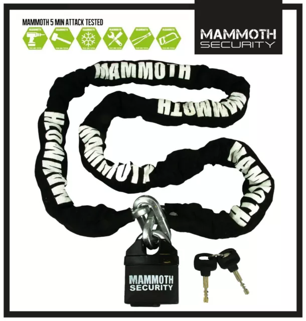 MAMMOTH MOTORCYCLE MOTOCROSS SCOOTER SECURITY PADLOCK LOCK AND & CHAIN 1.8m LONG
